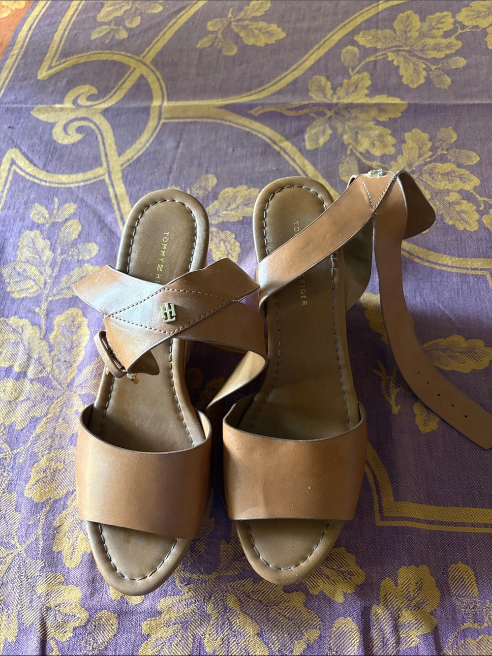Tommy Hilfiger Tan Leather Block Heel Sandals